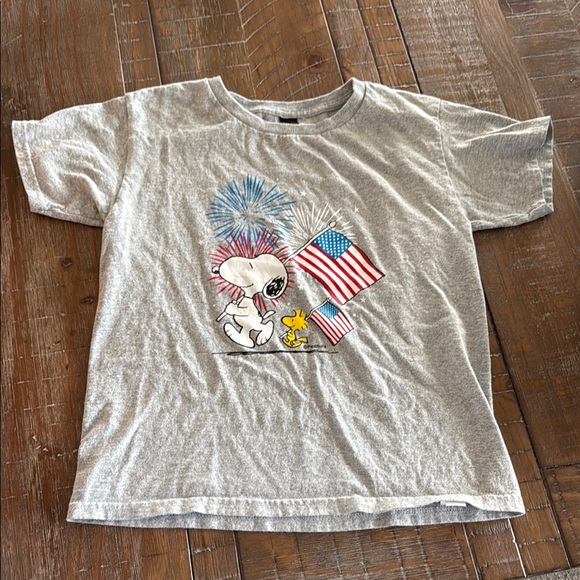Peanuts Other - Peanuts 🇺🇸 Gray Snoopy Fireworks T-Shirt Unisex Kids Small, EUC